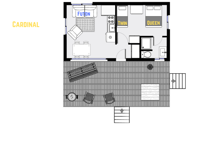 Cardinal's floor plan showing one level, one bedroom, and one bathroom.