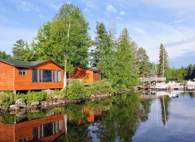 Exterior of lakeside cabins, Breakers and Sea Spray.