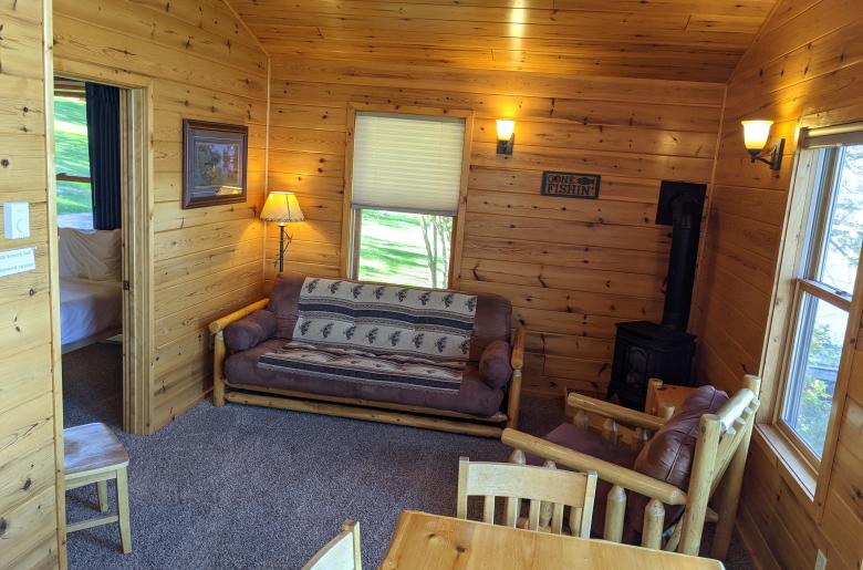 Living are with a futon and chair.