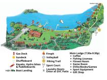 Resort map with Birches' circled, located near the beach.